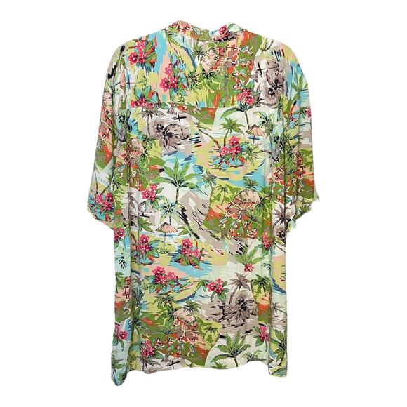 Caribbean Joe Hawaiian Shirt Large Rayon Palm Trees Huts Luau Tropical - Picture 2 of 8